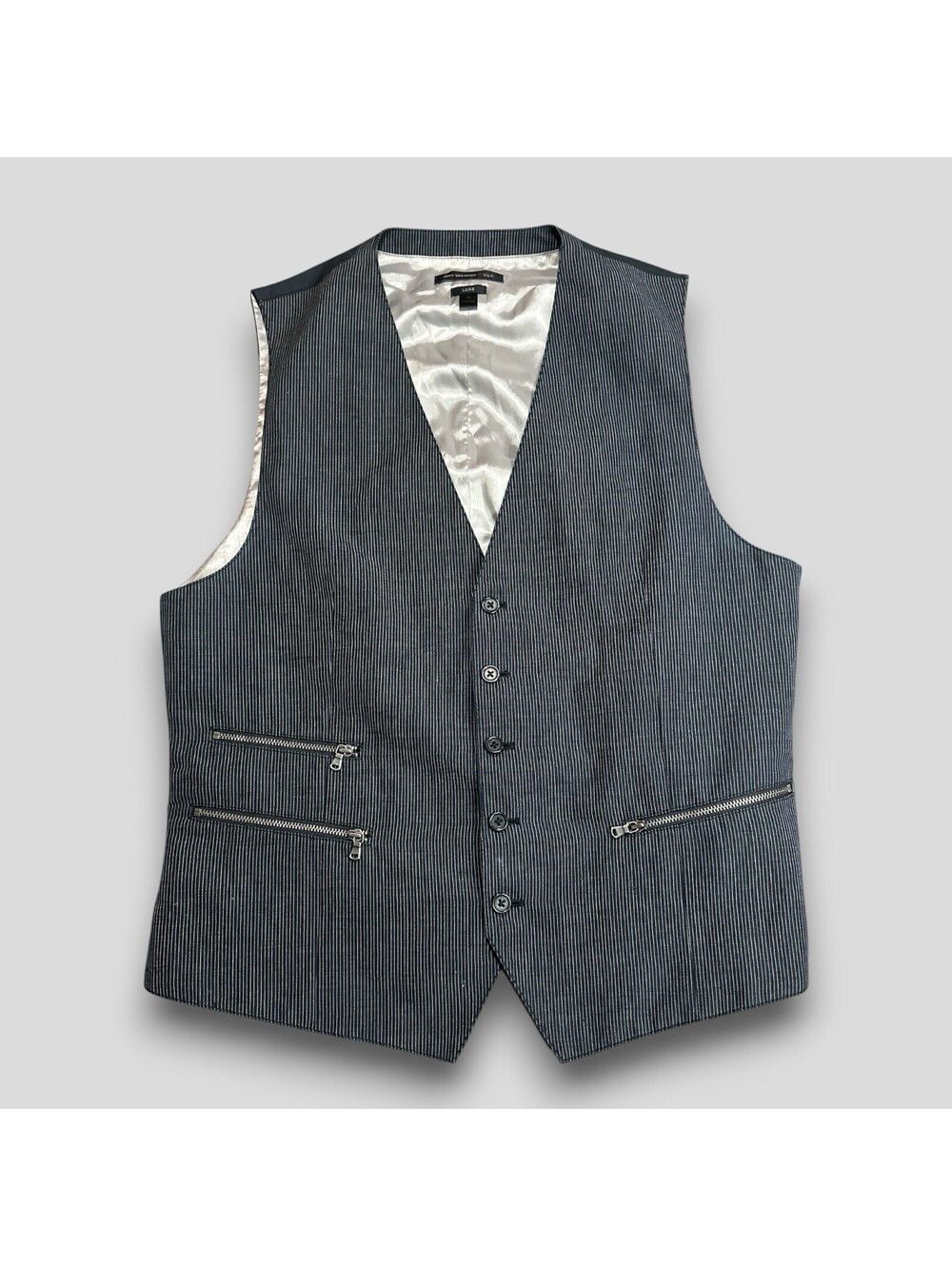 John Varvatos Luxe Vest Men’s 44 Black Striped Waistcoat Linen Cotton Blend